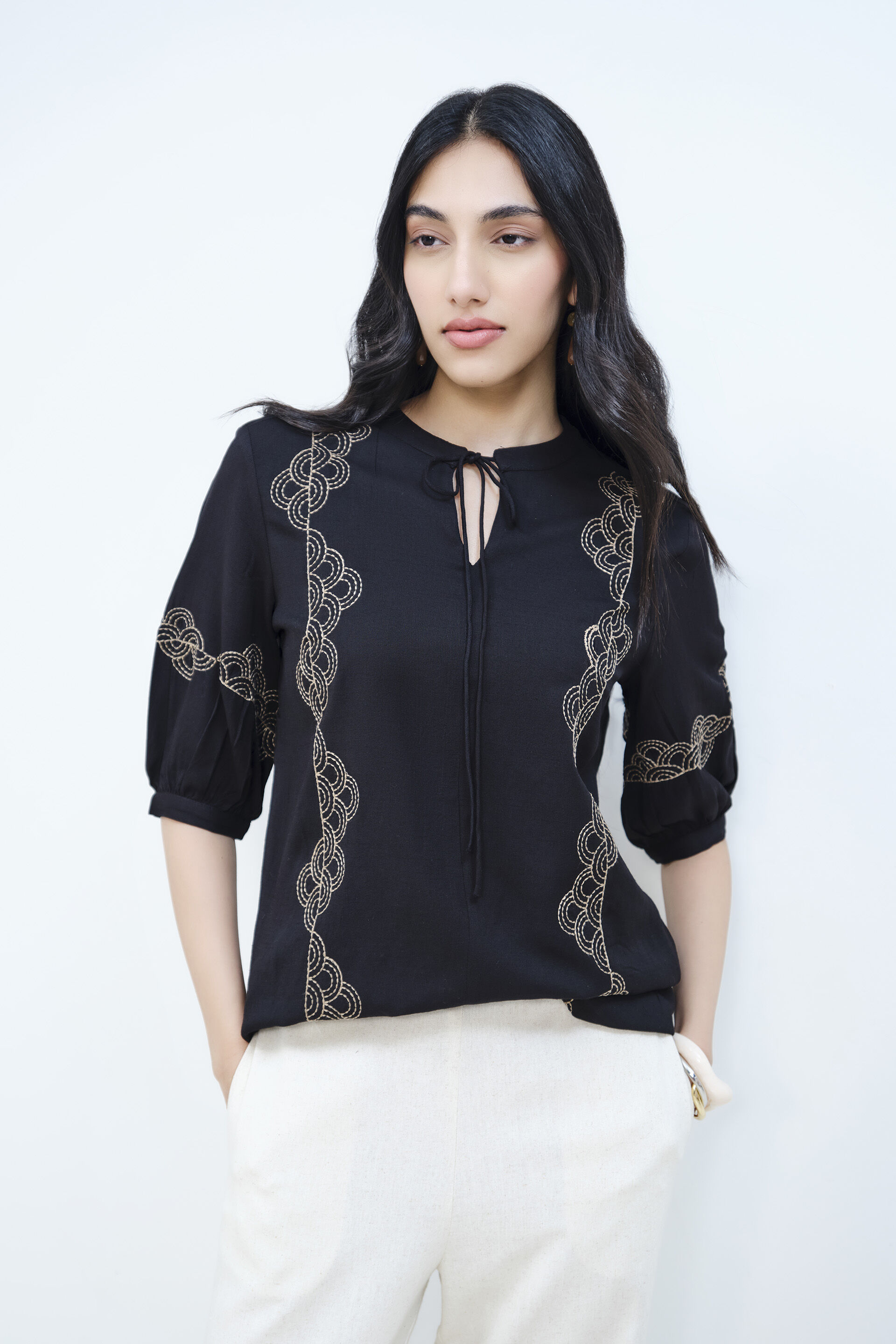 Black Embroidery Top, Black, image 1